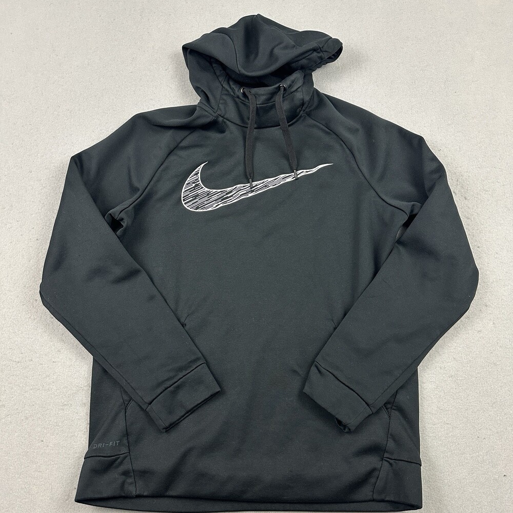 Nike Hoodie Men Medium Black Pullover Thermal Essential Big Swoosh Sports M